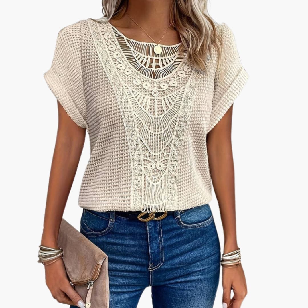 Women Lace Crew Neck T-Shirt - Vonnera
