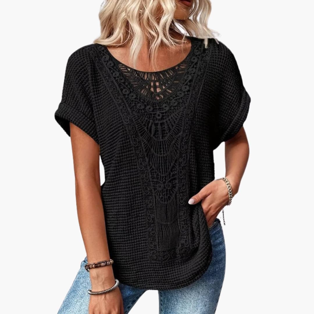 Women Lace Crew Neck T-Shirt