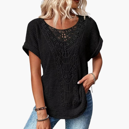 Women Lace Crew Neck T-Shirt