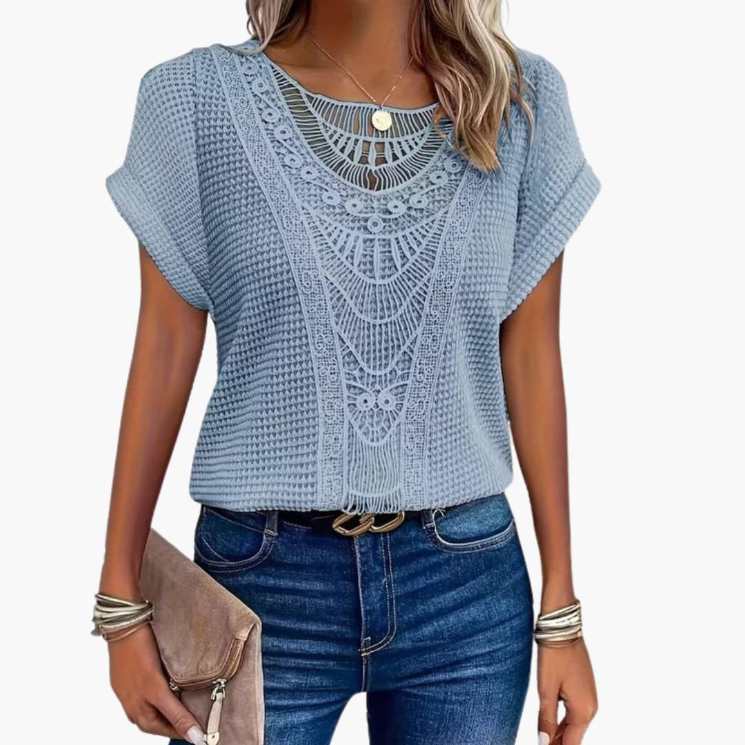 Women Lace Crew Neck T-Shirt