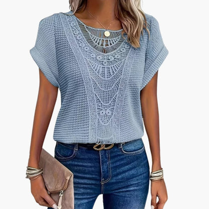 Women Lace Crew Neck T-Shirt