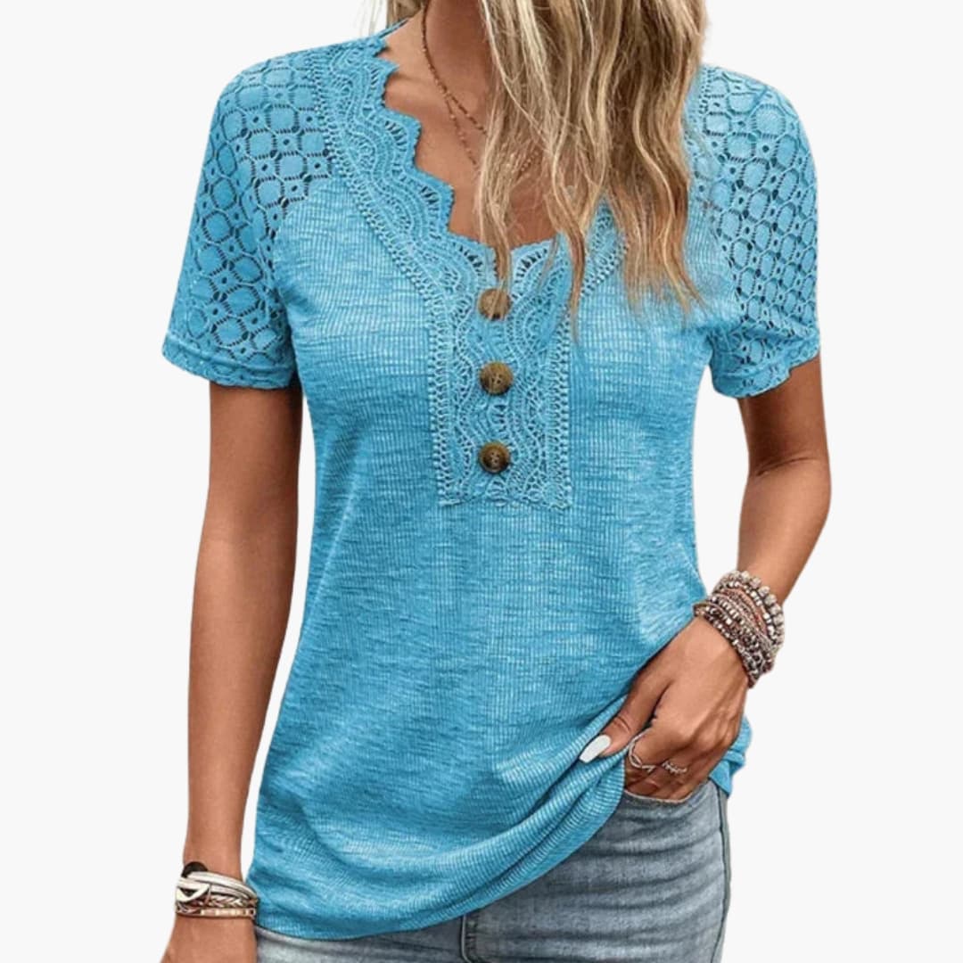 Women's Short Sleeve Crew Neck T-Shirt Lace Trim