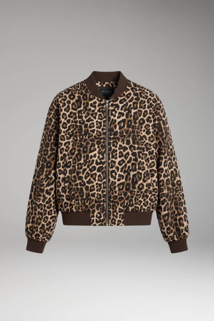Women's Leopard Bomber Jacket Zip Closure - Vonnera