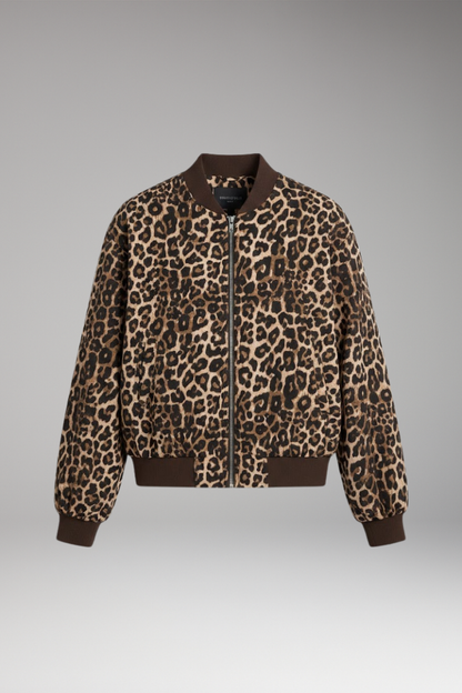 Women's Leopard Bomber Jacket Zip Closure - Vonnera