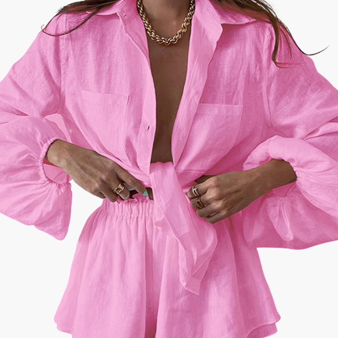 Women's Linen Two-Piece Crop Shorts Set
