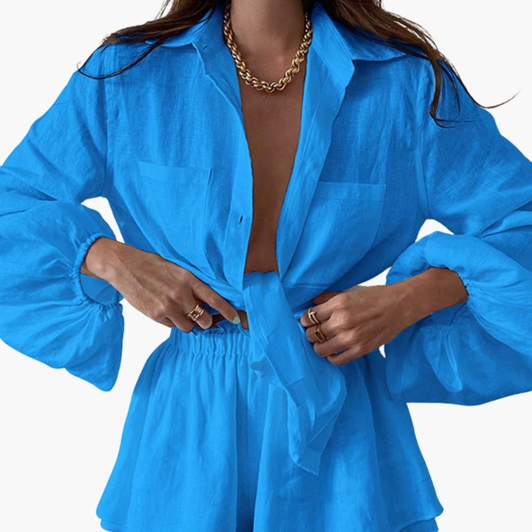 Women's Linen Two-Piece Crop Shorts Set - Vonnera