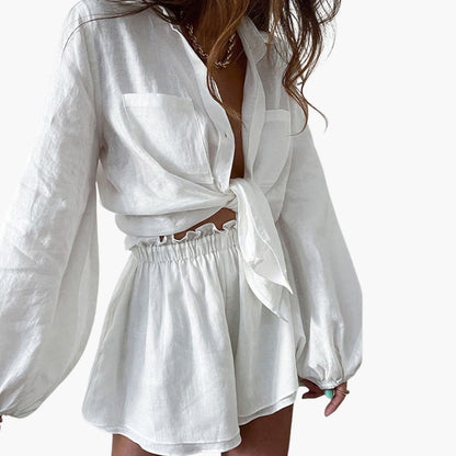 Women's Linen Two-Piece Crop Shorts Set