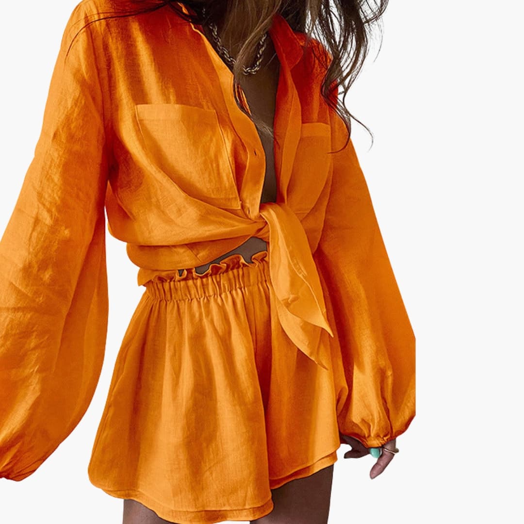 Women's Linen Two-Piece Crop Shorts Set