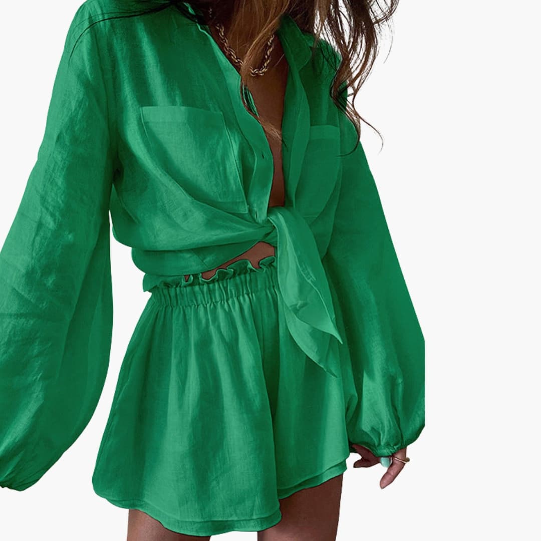 Women's Linen Two-Piece Crop Shorts Set
