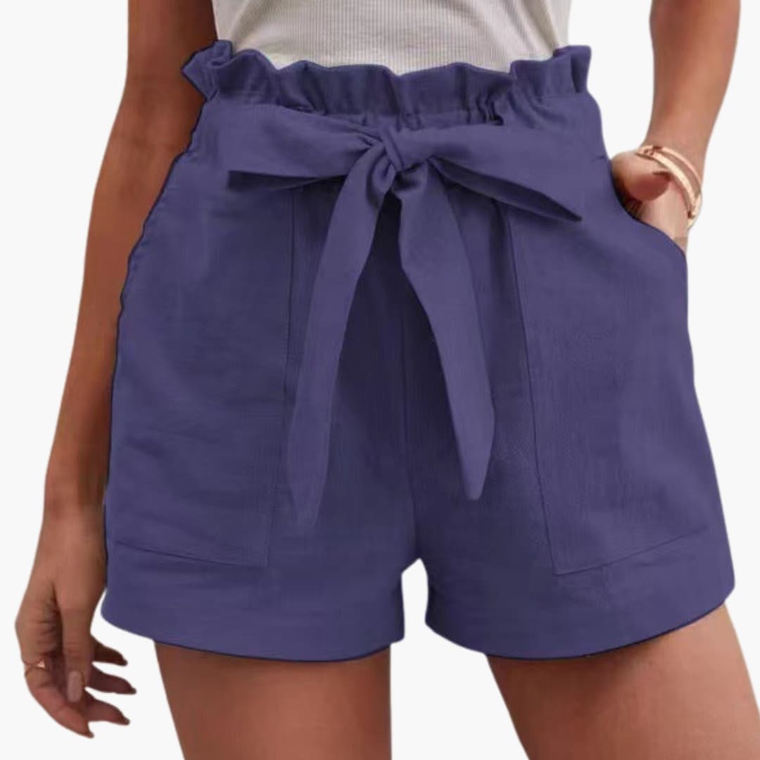 Women's Linen Shorts Wide Waistband Beige