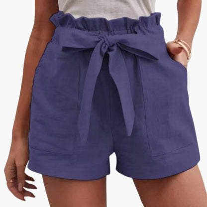 Women's Linen Shorts Wide Waistband Beige