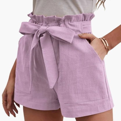 Women's Linen Shorts Wide Waistband Beige