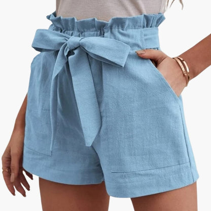 Women's Linen Shorts Wide Waistband Beige