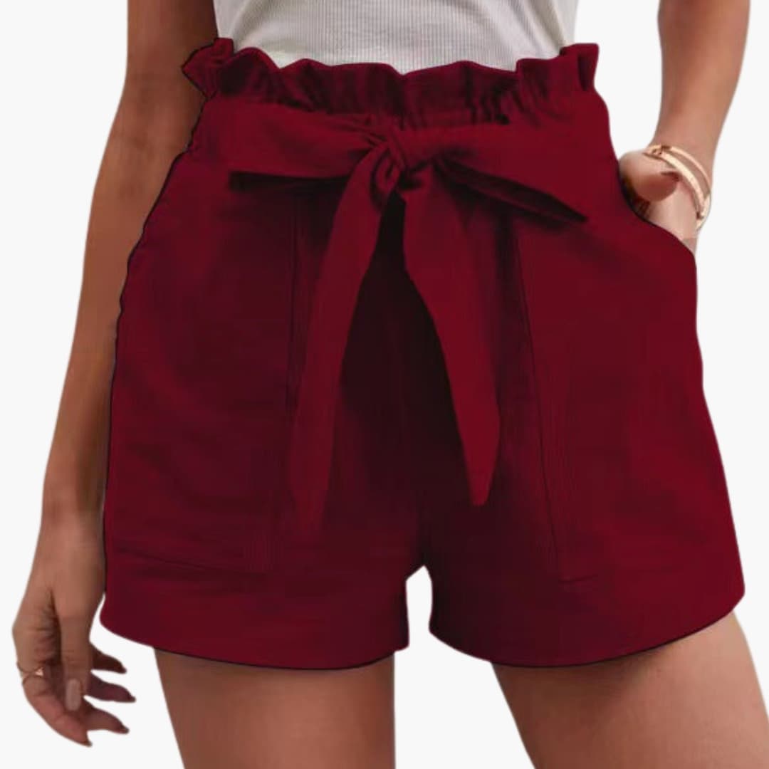 Women's Linen Shorts Wide Waistband Beige