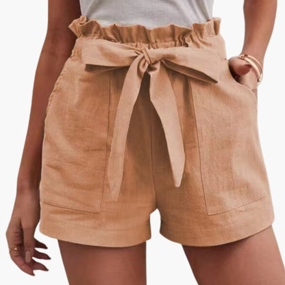 Women's Linen Shorts Wide Waistband Beige