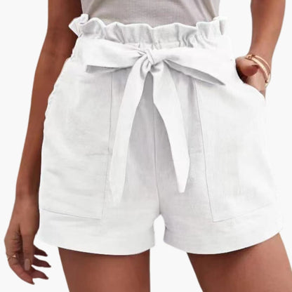 Women's Linen Shorts Wide Waistband Beige