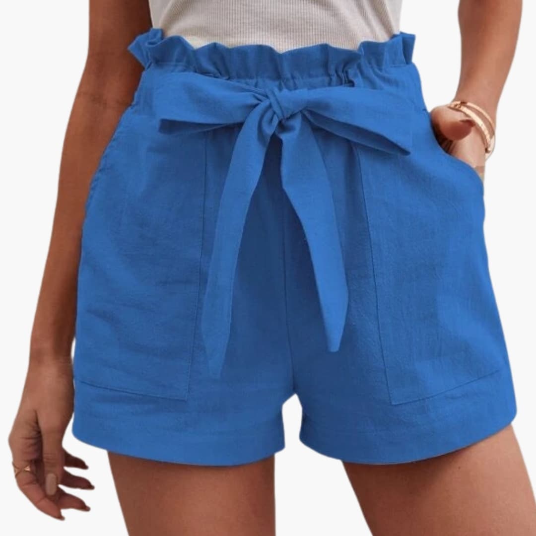 Women's Linen Shorts Wide Waistband Beige - Vonnera