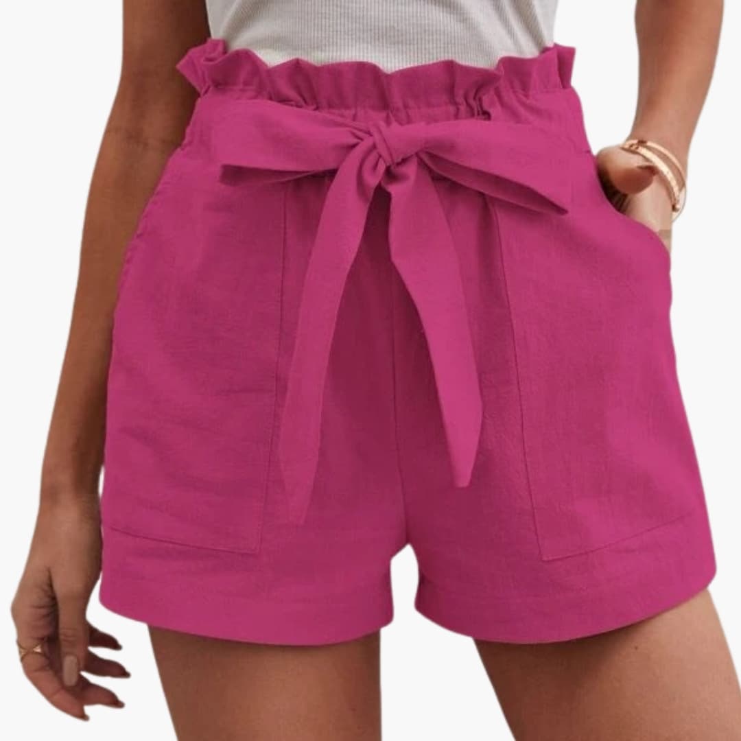 Women's Linen Shorts Wide Waistband Beige