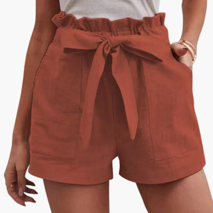 Women's Linen Shorts Wide Waistband Beige