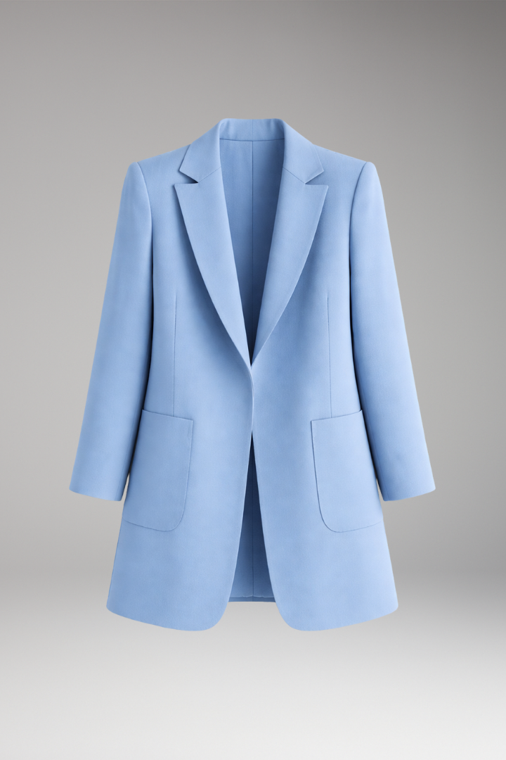 Women's Long Blazer Notched Collar Patch Pockets - Vonnera