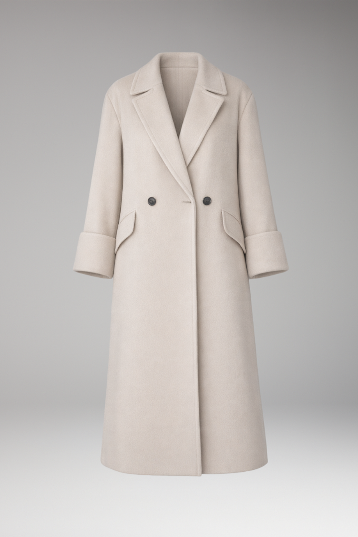 Women's Long Coat Notched Collar Button Closure - Vonnera