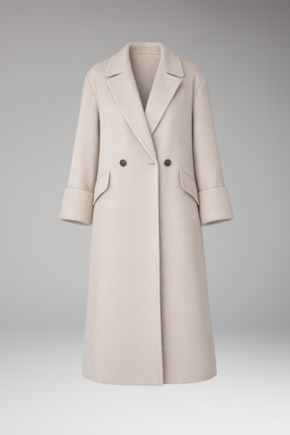 Women's Long Coat Notched Collar Button Closure - Vonnera