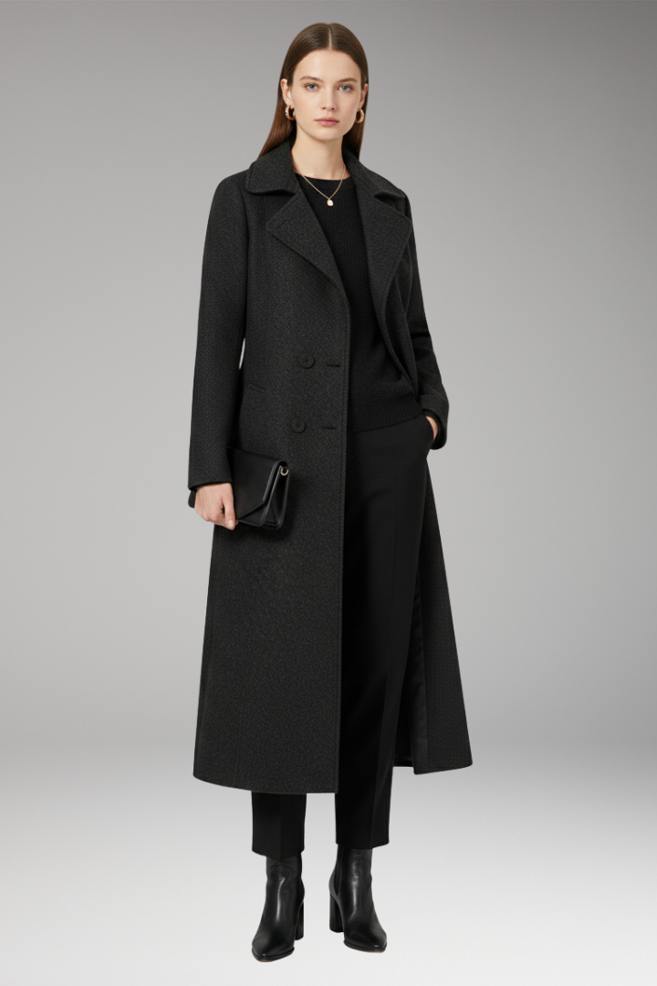 Women's Long Coat Welt Pockets Turned-Down Collar