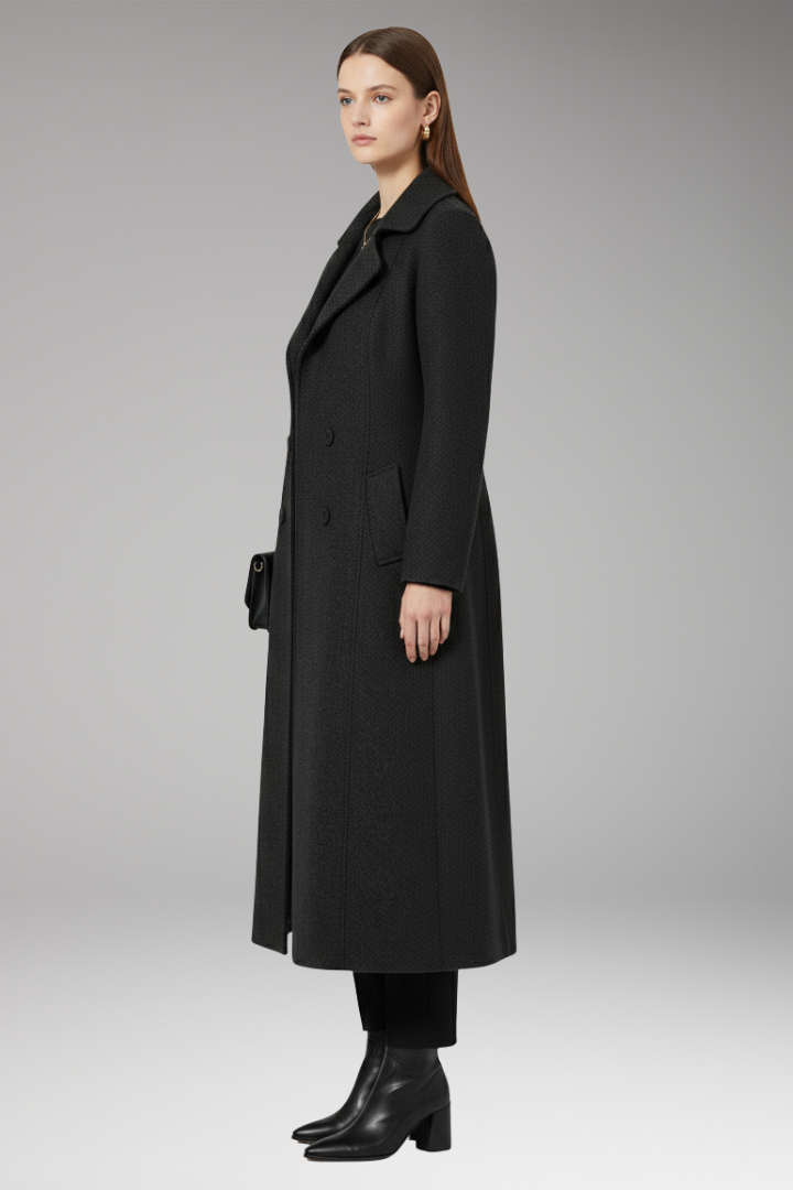 Women's Long Coat Welt Pockets Turned-Down Collar