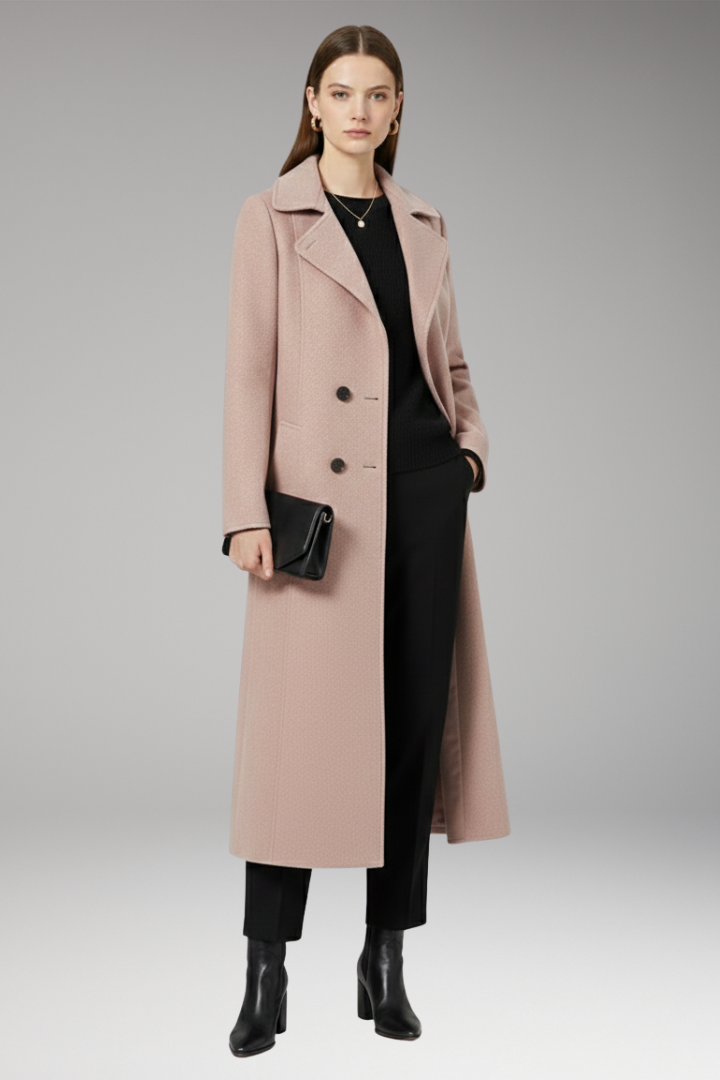Women's Long Coat Welt Pockets Turned-Down Collar