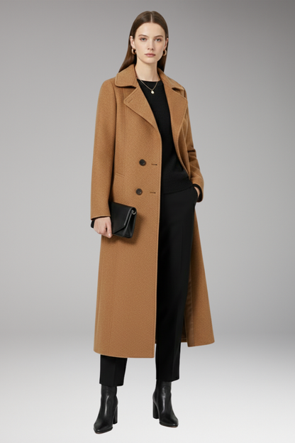 Women's Long Coat Welt Pockets Turned-Down Collar