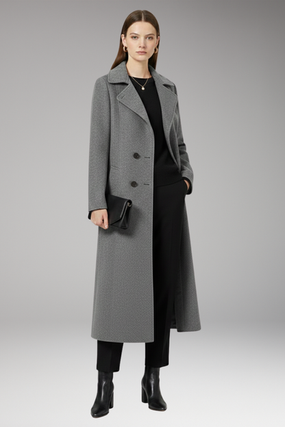 Women's Long Coat Welt Pockets Turned-Down Collar