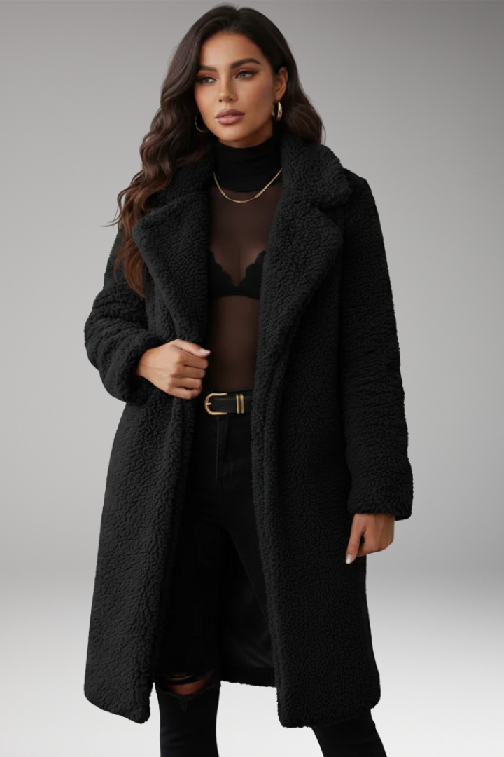 Women's Lapel Jacket Textured Long Coat