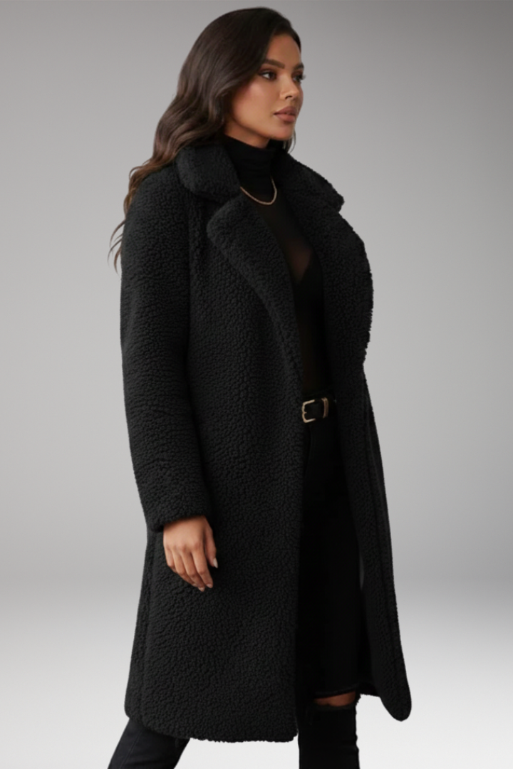 Women's Lapel Jacket Textured Long Coat