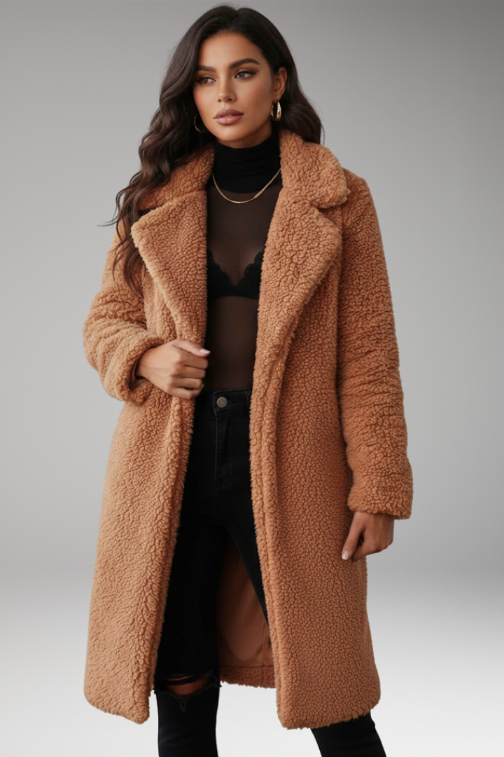 Women's Lapel Jacket Textured Long Coat