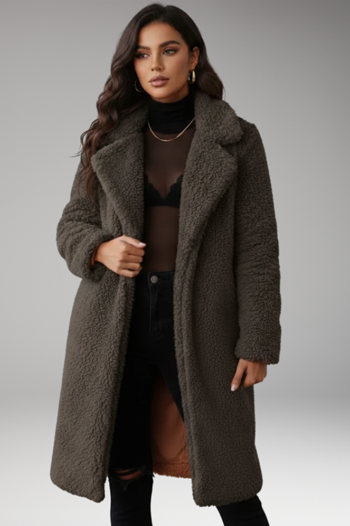 Women's Lapel Jacket Textured Long Coat