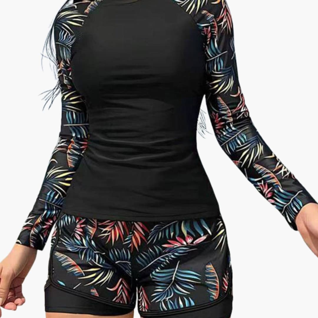 Women's Printed Tankini Swimsuit Long Sleeve Layered Bottom - Vonnera