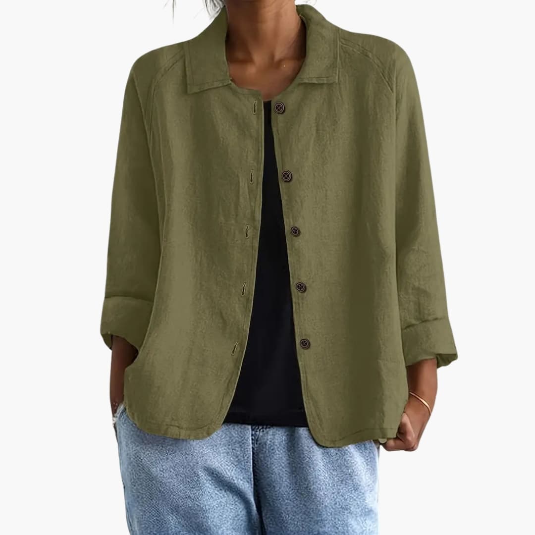 Women's Long Sleeve Blouse Round Neck Straight Fit Shirt
