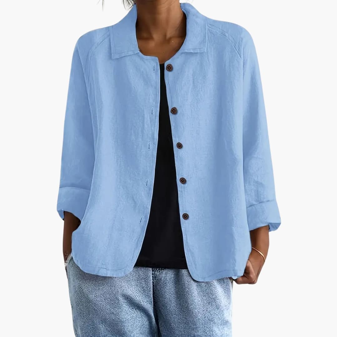 Women's Long Sleeve Blouse Round Neck Straight Fit Shirt - Vonnera