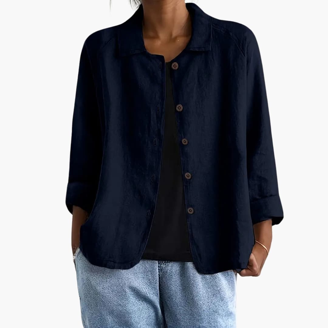 Women's Long Sleeve Blouse Round Neck Straight Fit Shirt