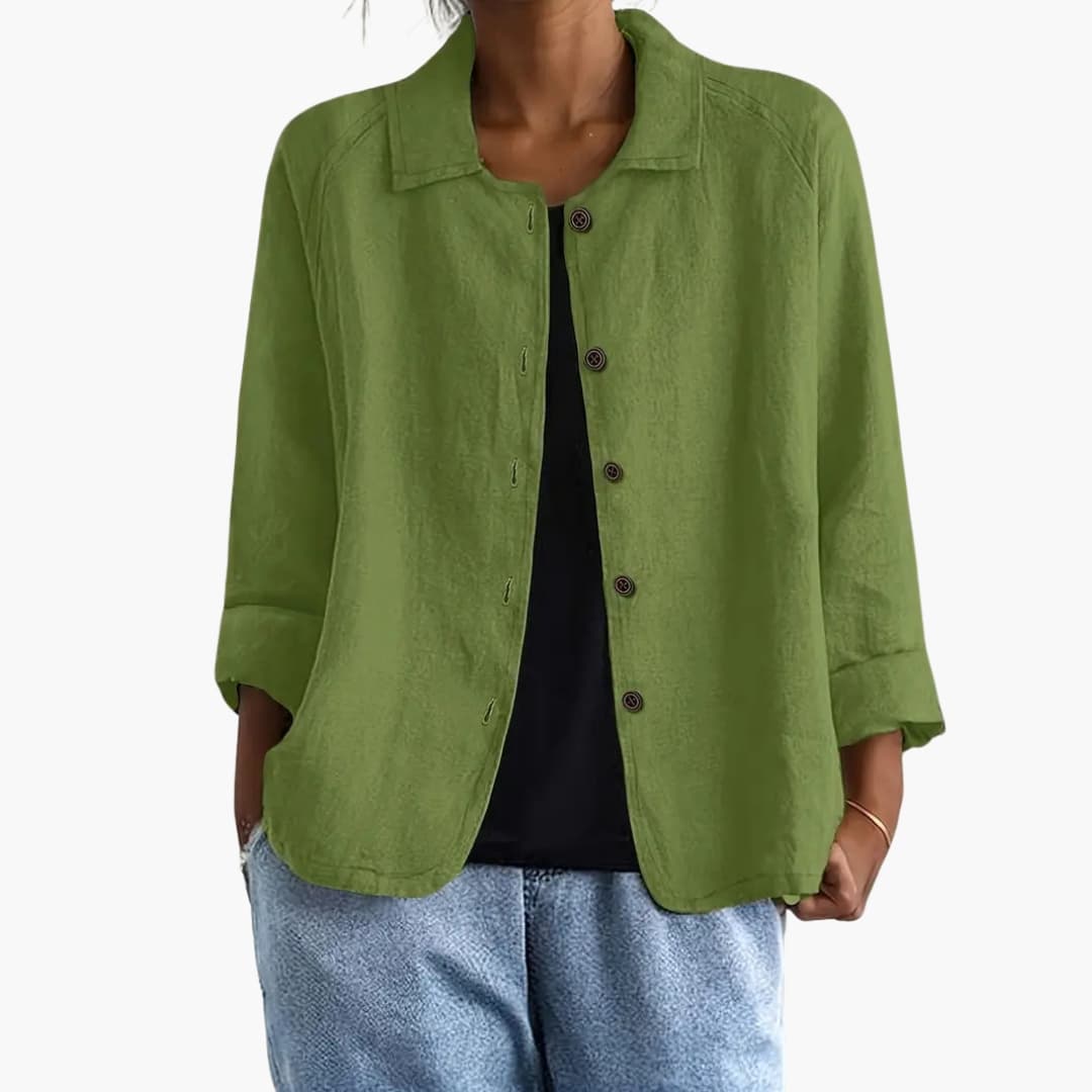 Women's Long Sleeve Blouse Round Neck Straight Fit Shirt