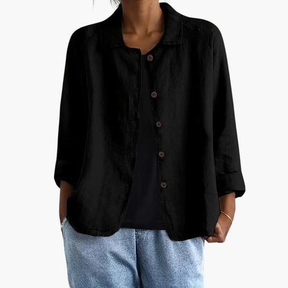Women's Long Sleeve Blouse Round Neck Straight Fit Shirt