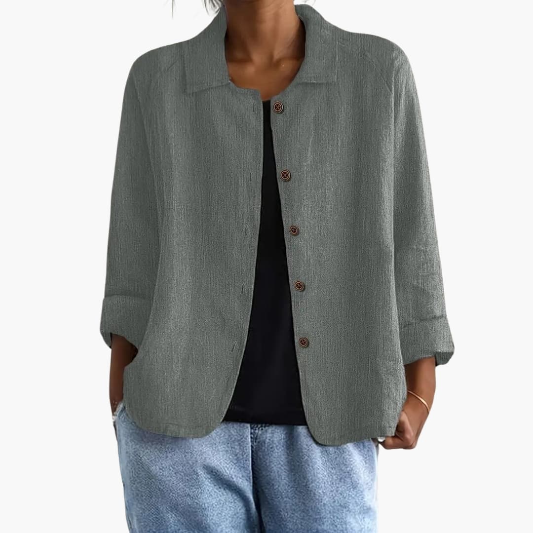 Women's Long Sleeve Blouse Round Neck Straight Fit Shirt