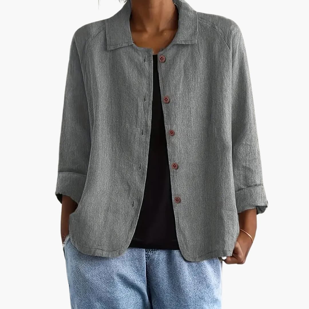 Women's Long Sleeve Blouse Round Neck Straight Fit Shirt