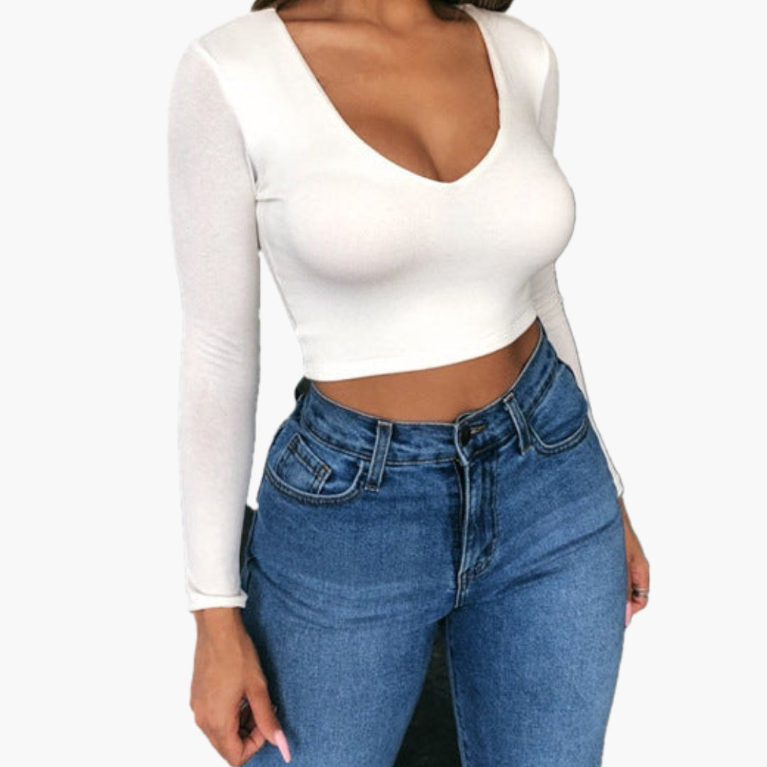 Women's Long Sleeve V-Neck Crop - Vonnera