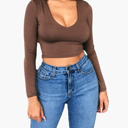 Women's Long Sleeve V-Neck Crop