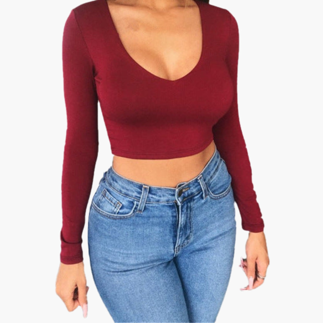 Women's Long Sleeve V-Neck Crop