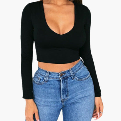 Women's Long Sleeve V-Neck Crop