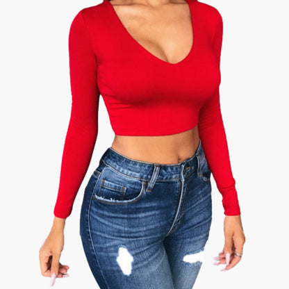 Women's Long Sleeve V-Neck Crop