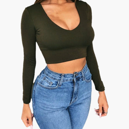 Women's Long Sleeve V-Neck Crop