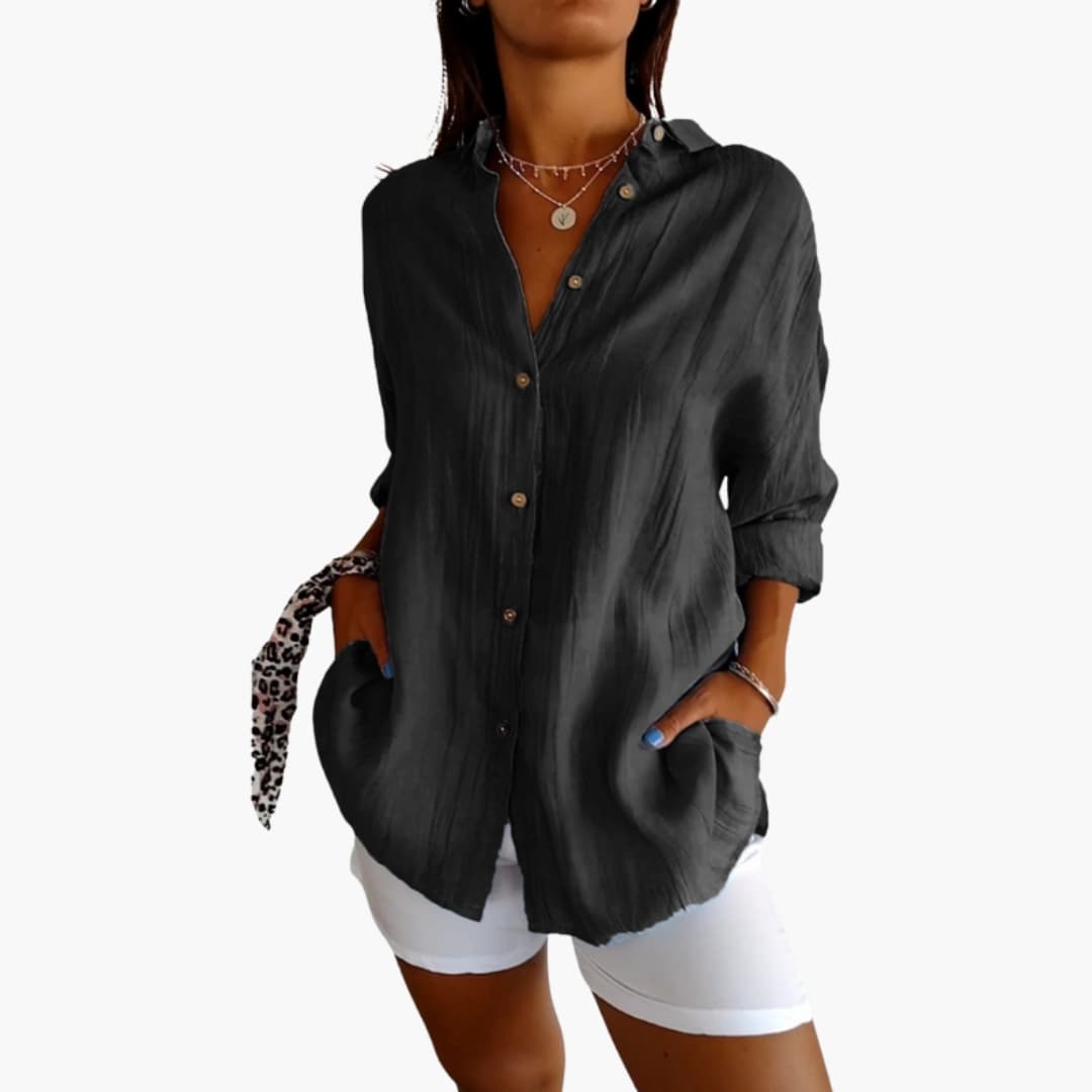 Women's Woven Longline Blouse Button Front - Vonnera